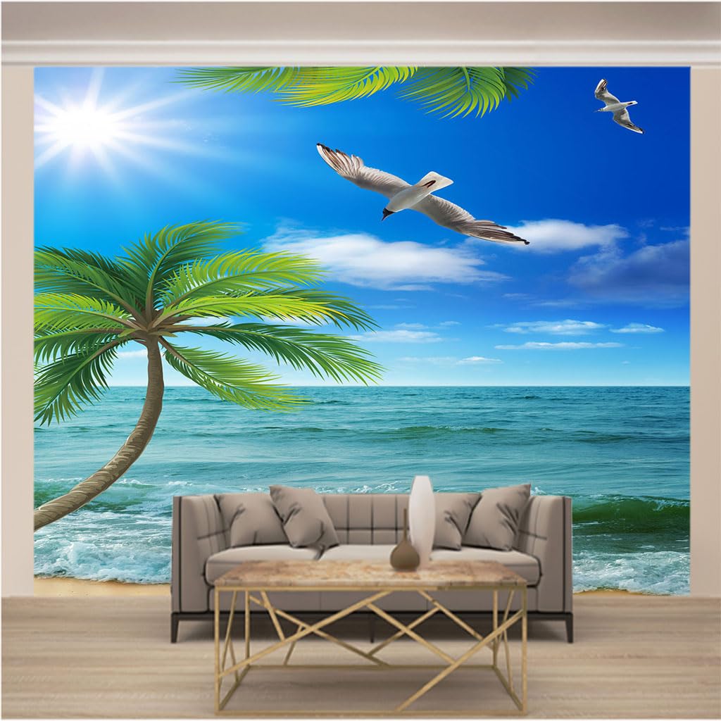 Papier peint intissé photo de salon moderne paysage mer bleue 3D