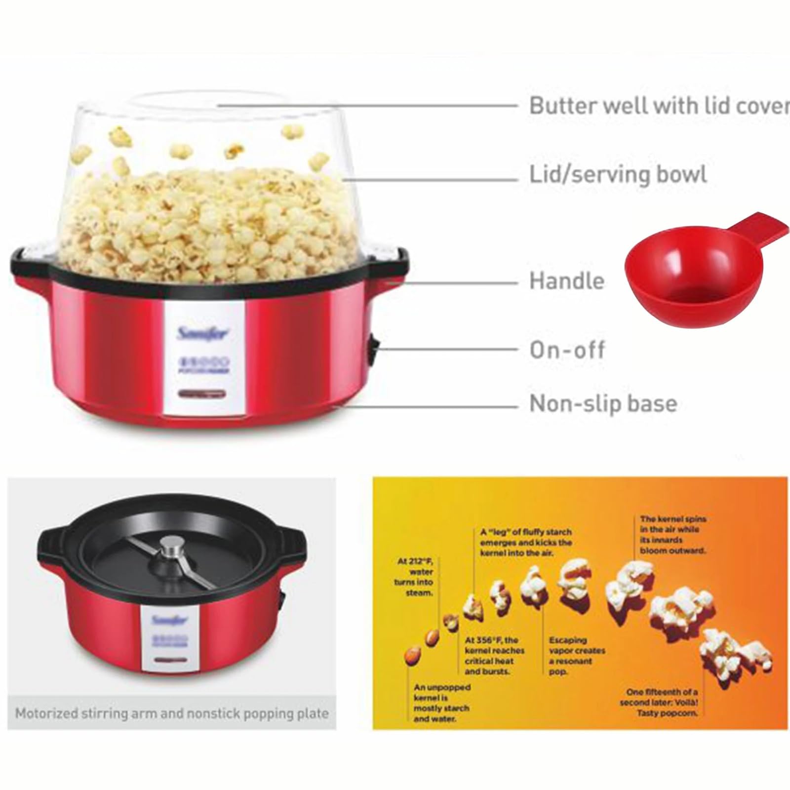 Palomitero Máquina de palomitas maíz for el hogar, máquina sin aceite aire caliente saludable for cocina, aperitivos película hechos en casa for niños Máquina palomitas familiar
