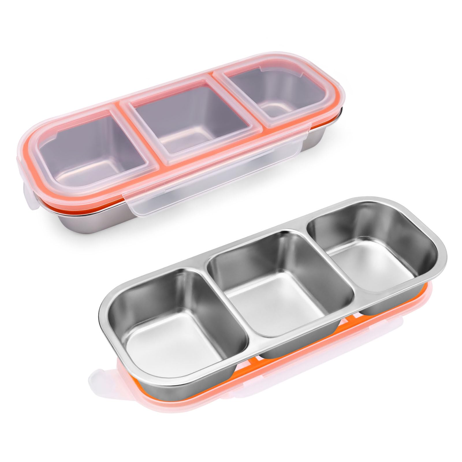 Contenitori per snack Bento con coperchi a tenuta stagna, contenitori per la preparazione dei pasti a 3 scomparti, riutilizzabili, in acciaio inossidabile 304, contenitori per alimenti,