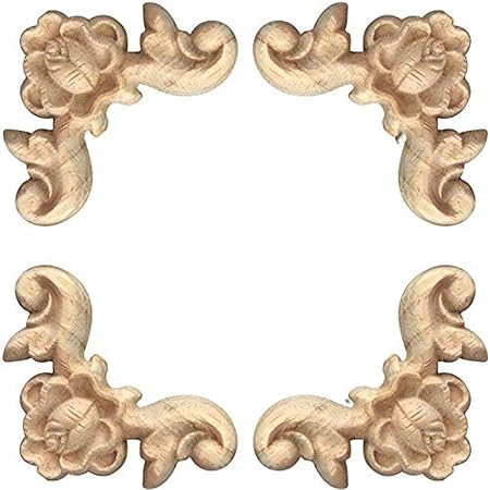 WINGOFFLY Wooden Carved Onlay Corner Unpainted Applique Frame for Decoration Home Furniture Doors Windows Rose 4 Pics(2.72