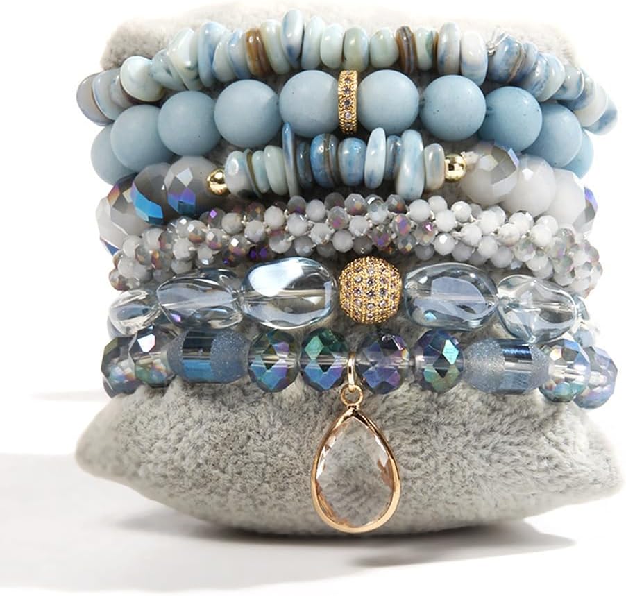 Yomisa Boho Beaded Bracelets/Bangle for Women,Multilayer 5/6/7PCS Healing Natural Handmade Stone Bead Bracelets Stackable Stretch Friendship Beaded Bracelet Set Trendy Western Bohemian Jewelry Gift - Image 3