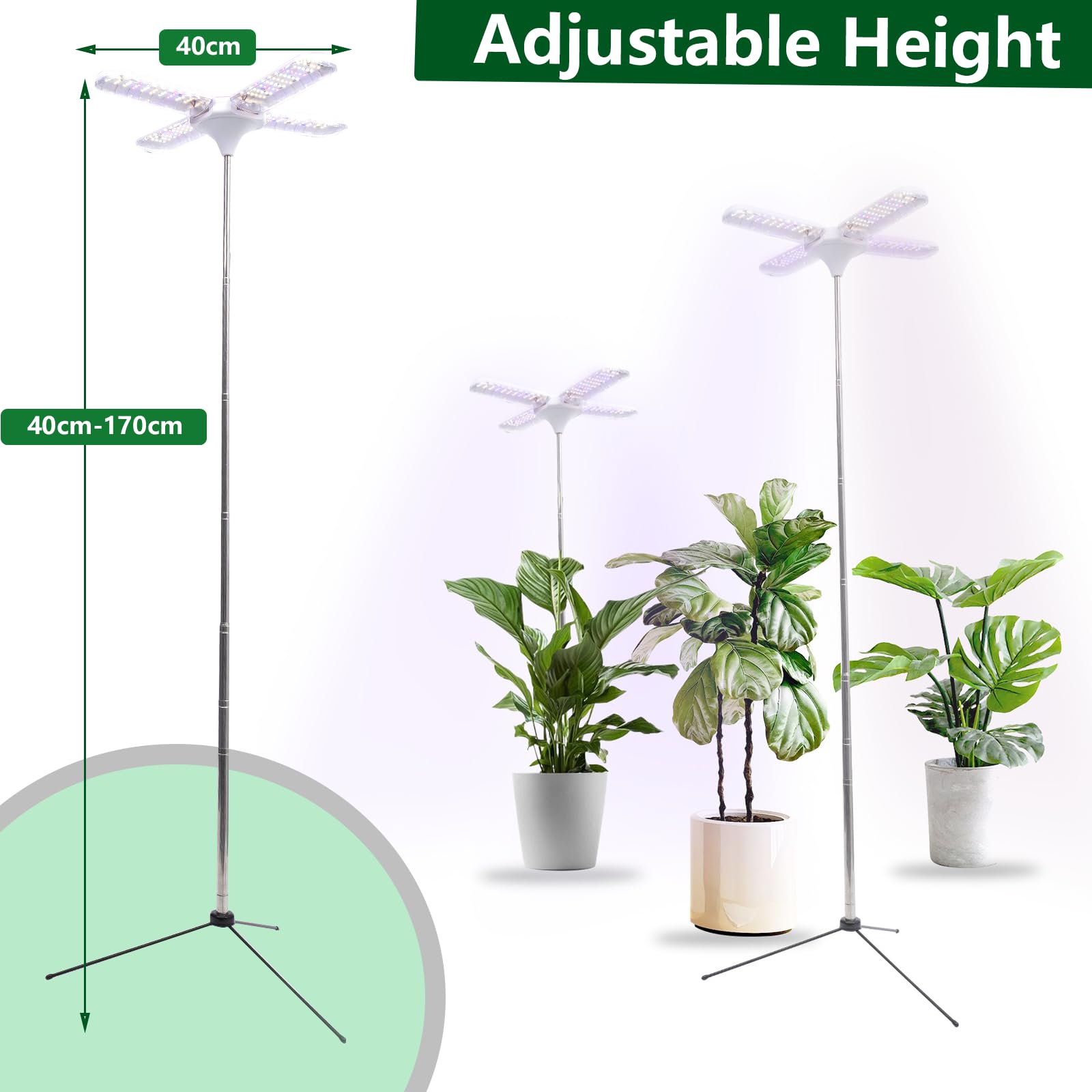 Lampa do roślin, stojąca, 240 diod LED, z timerem, 3 tryby oświetlenia, regulacja wysokości 40-170 cm