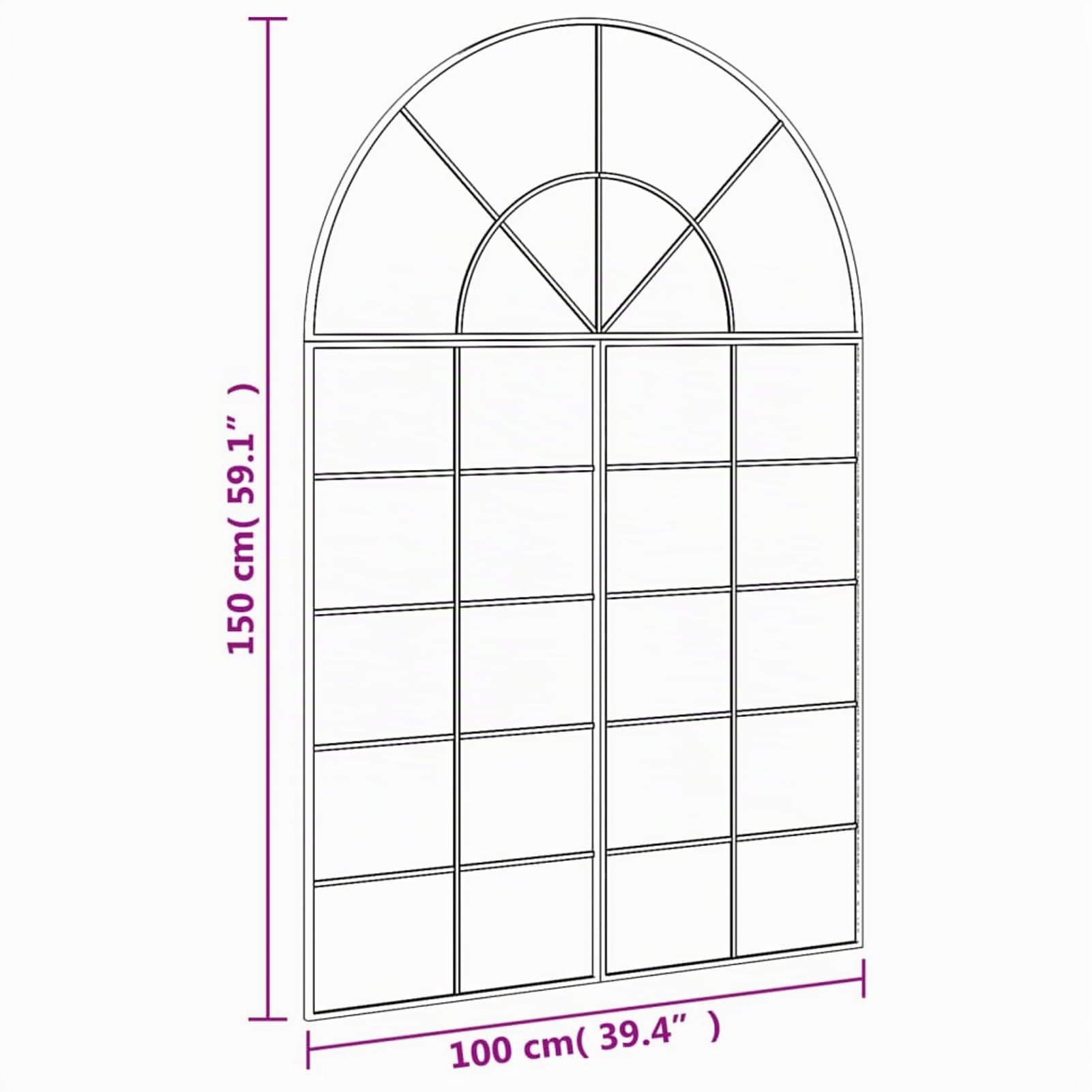 Gecheer Miroir, mural, Desig rétro, arc, fer, 100 x 150 cm, salon, chambre, jardin, extérieur, en fer, grand miroir, miroir décoratif