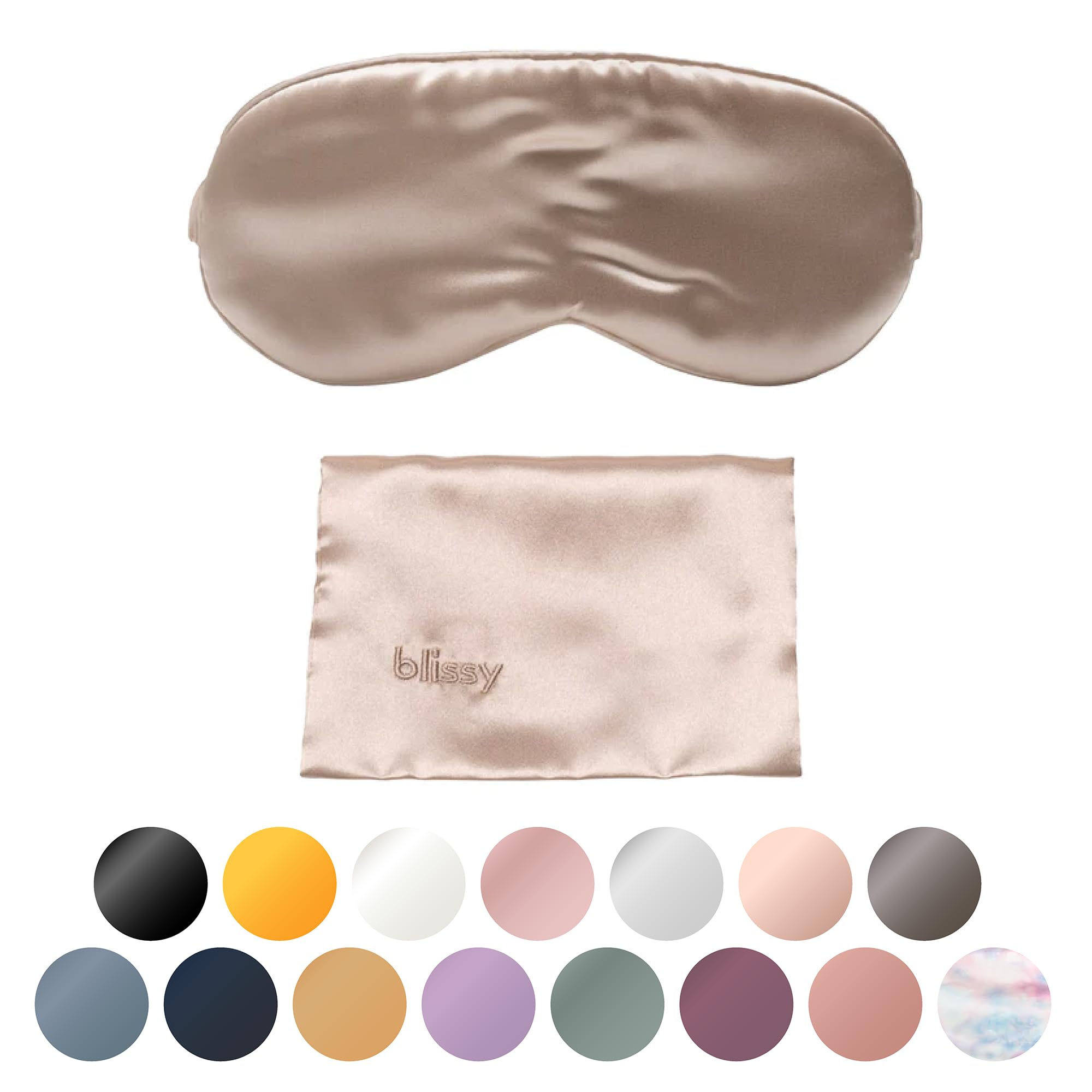 Blissy Silk Sleep Mask - Eye Sleeping Mask for Women & Men for Total Blackout - 100% Pure Mulberry Silk, 22 Momme 6a Fibers - Blindfold Sleep Mask Side Sleeper Eye Cover (Champagne)