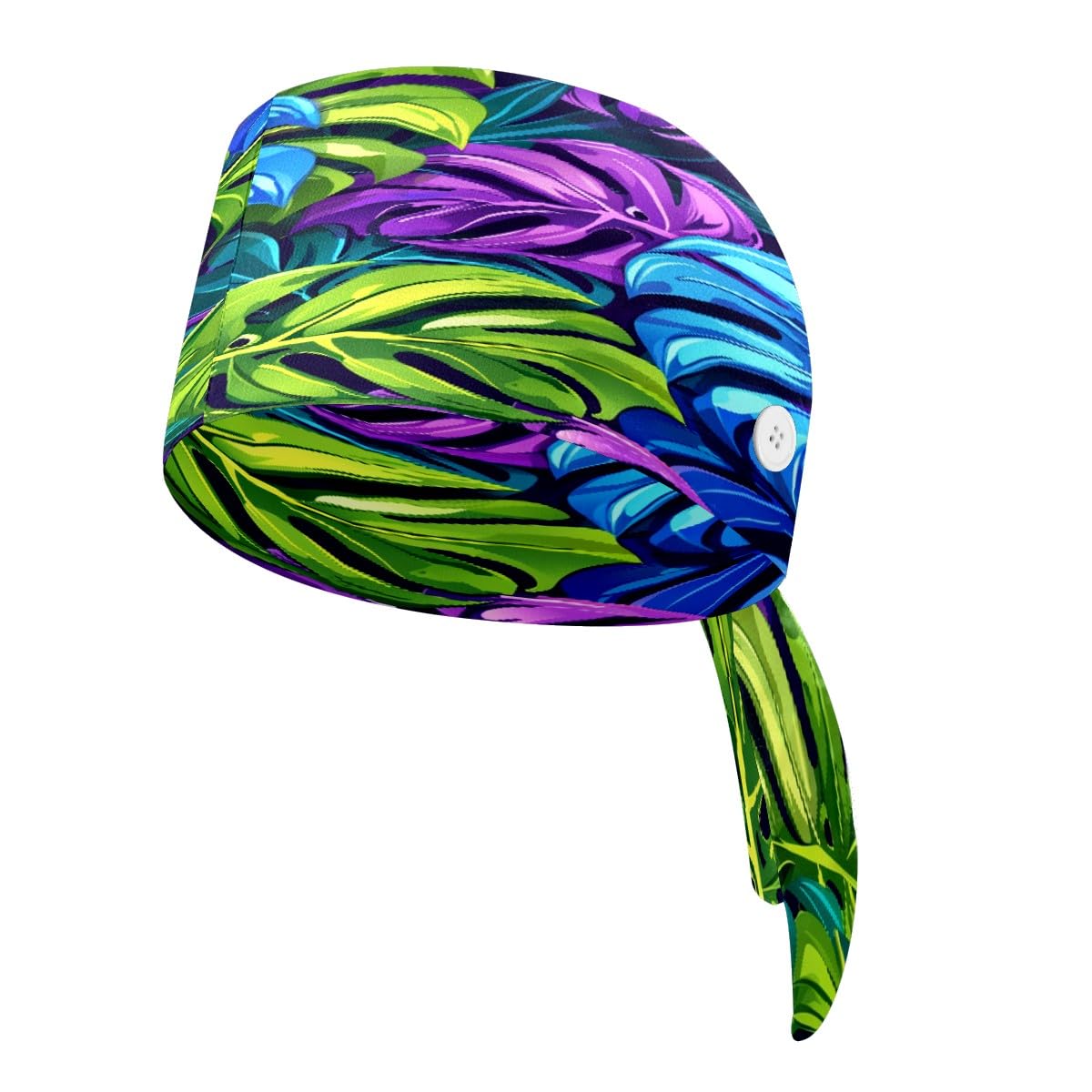 MUKJHOI Scrub Cap with Button and Sweatband, Adjustable Working Caps (Tie Back) for Women Men, One Size Leaf (10)