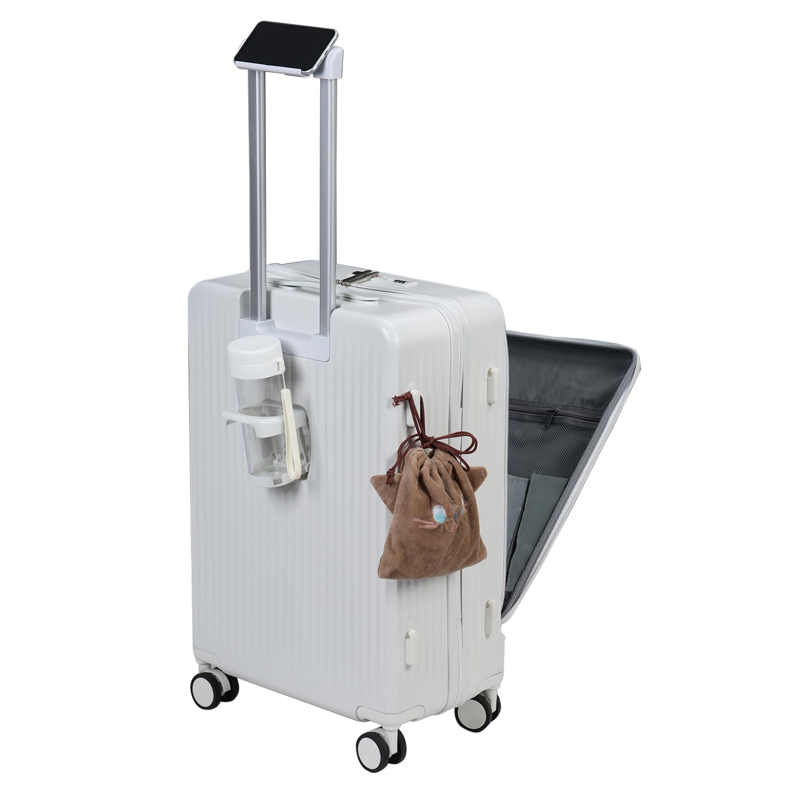 Washranp Hardside Expandable Spinner Wheel Luggage,Smart Spinner Carry-On Luggage Built-In lock Carry on Suitcase,with Cup Holder & USB Type-C