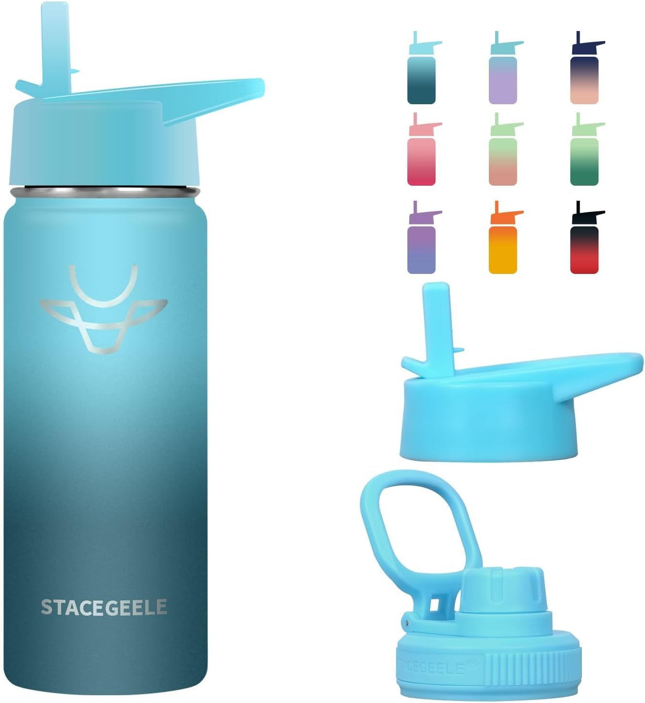 STACEGEELE 1180ml Insulated Vacuum Water Bottle with Spout Lid & Screw on Top Stainless Steel Flask for Boys and Girls Leak Proof Lightweight Eco Friendly 18oz Hush