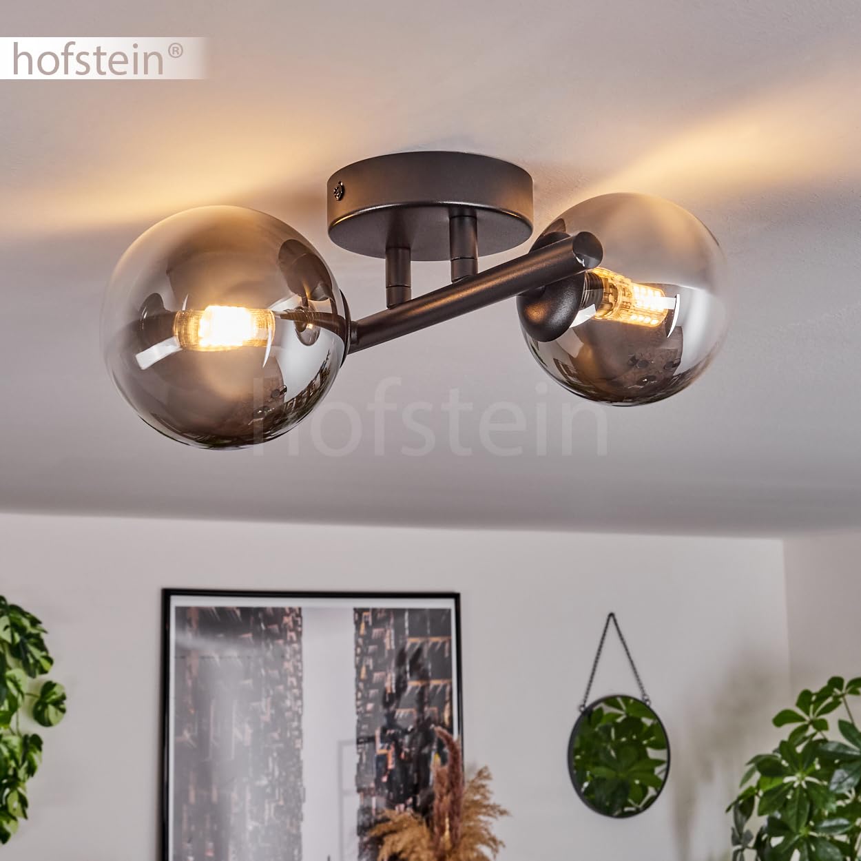 Lampadario Chehalis, lampada da soffitto in metallo/vetro in nero/fumé/chiaro, illuminazione dal design moderno retrò/vintage con paralume in vetro (Ø 10 cm, 12 cm), 2 x G9, senza lampadine