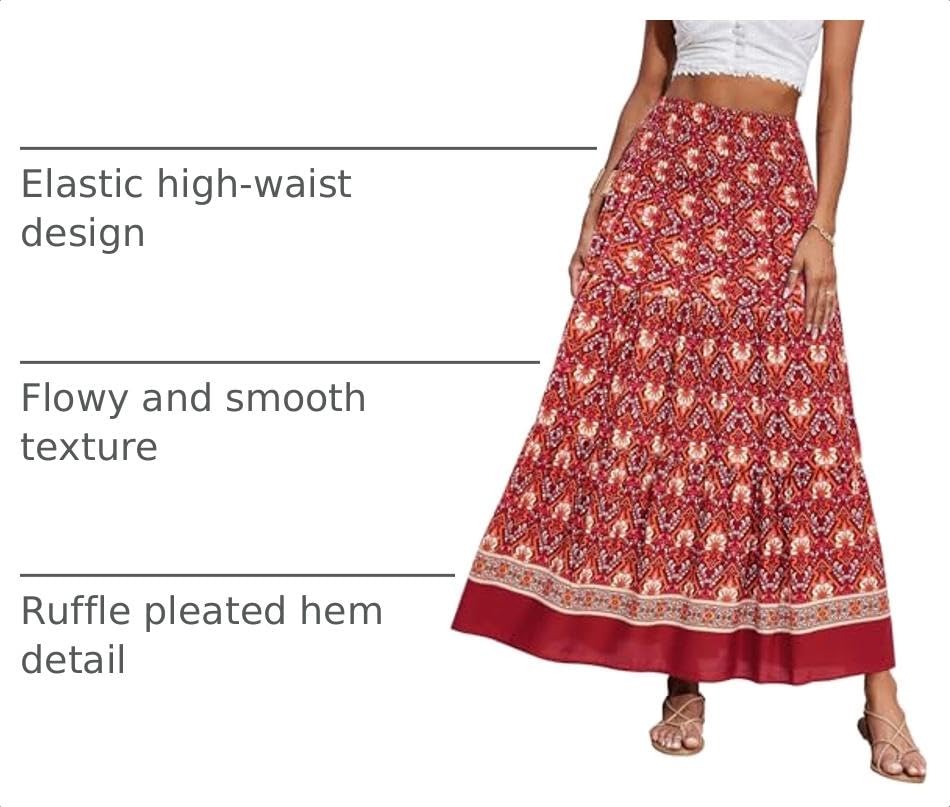 Image of CFLONGE Summer Maxi Skirts for Women 2026 Trendy Floral A Line Boho Skirt