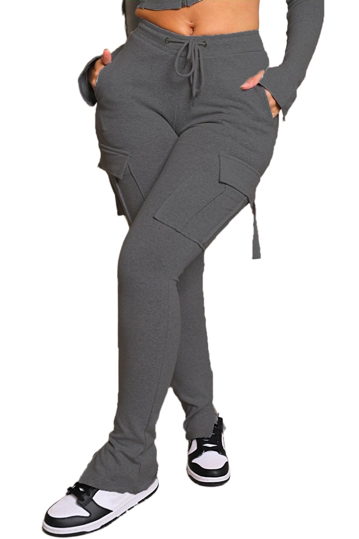 Cargo Sweatpants for Women High Waisted Straight Leg Cargo Pants Stretchy Military Tactical Pants with Pockets