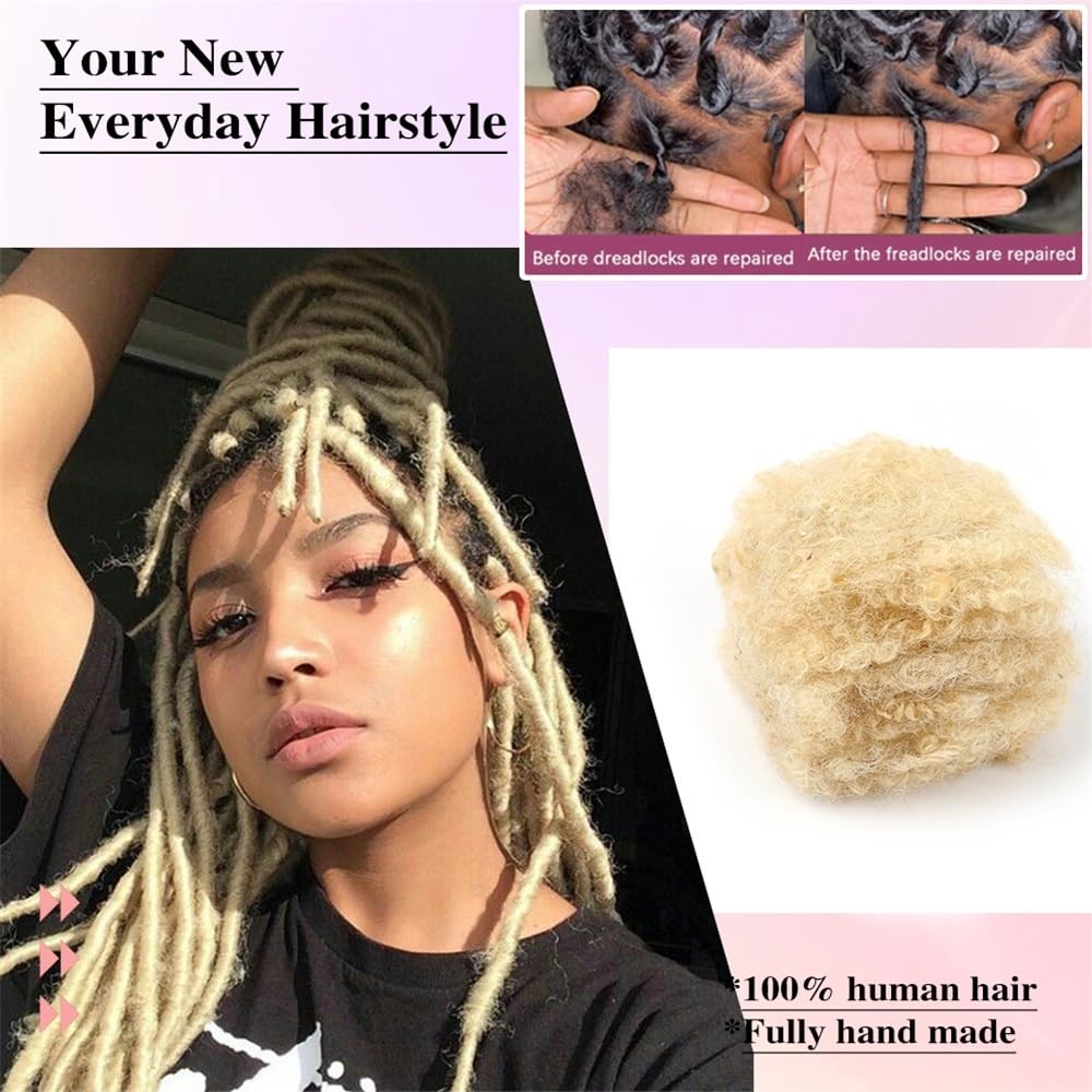 Splatanie włosów Afro Kinkys Ludzkie Włosy Ludzkie Do Dredów Przedłużanie Naprawa Locs Braiding Twist #613 Blond Kolor Kobieta(8inches)