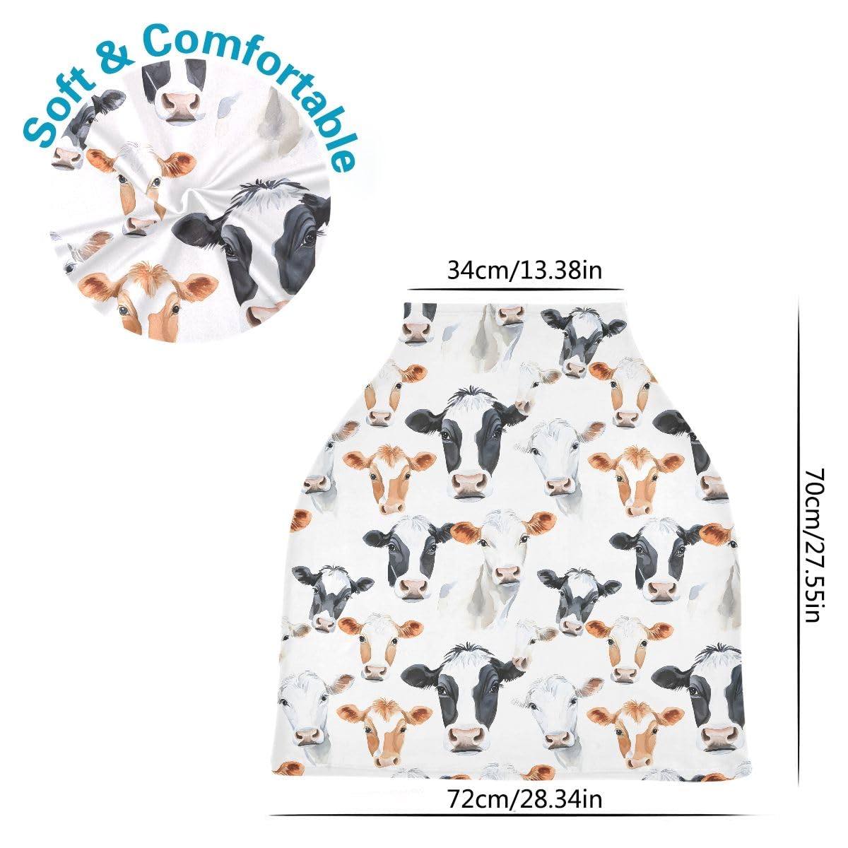 Baby Car Seat Canopy Covers Nursing Cover Stretchy Boys Girls Cows Head Watercolor Carrier Cover Breastfeeding Cover Breathable