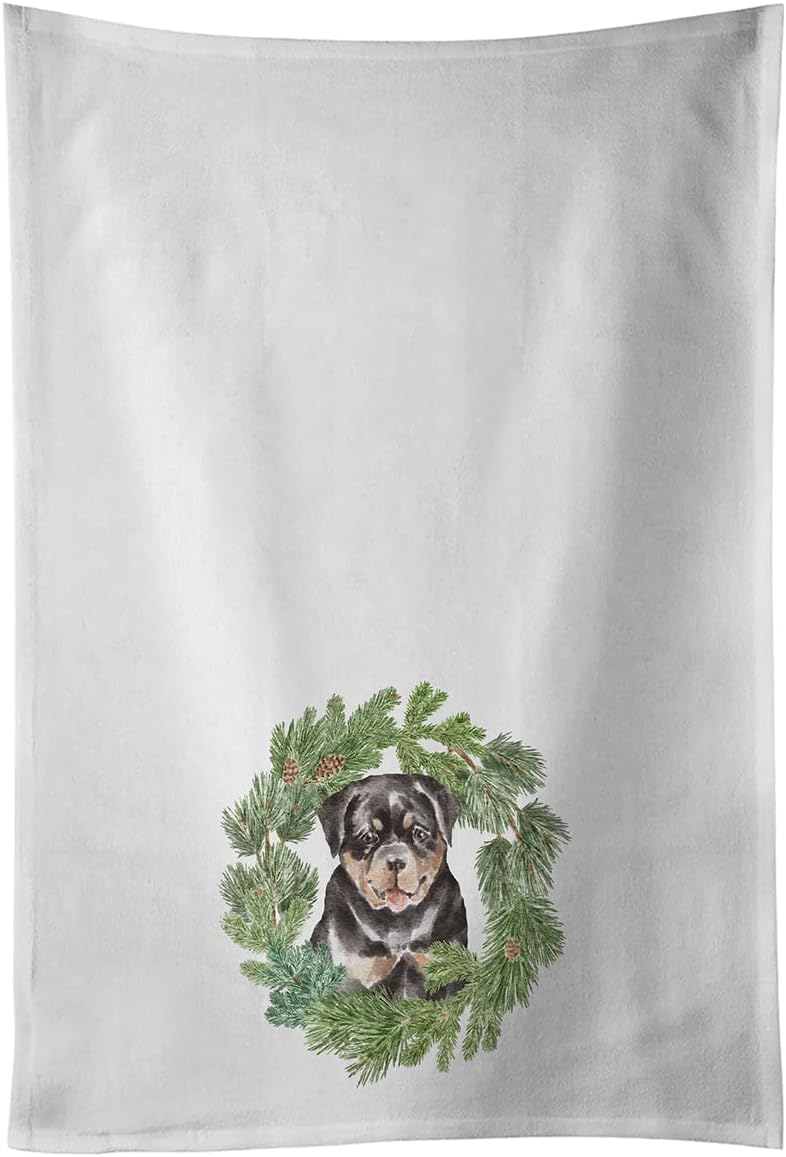 Caroline's Treasures CK8863WTKT Jack Russell Terrier Puppy Chestnut and White Christmas Wreath White Kitchen Towel Set of 2 Dish Towels Decorative Bathroom Hand Towel for Hand, Face, Hair, Yoga, Tea,