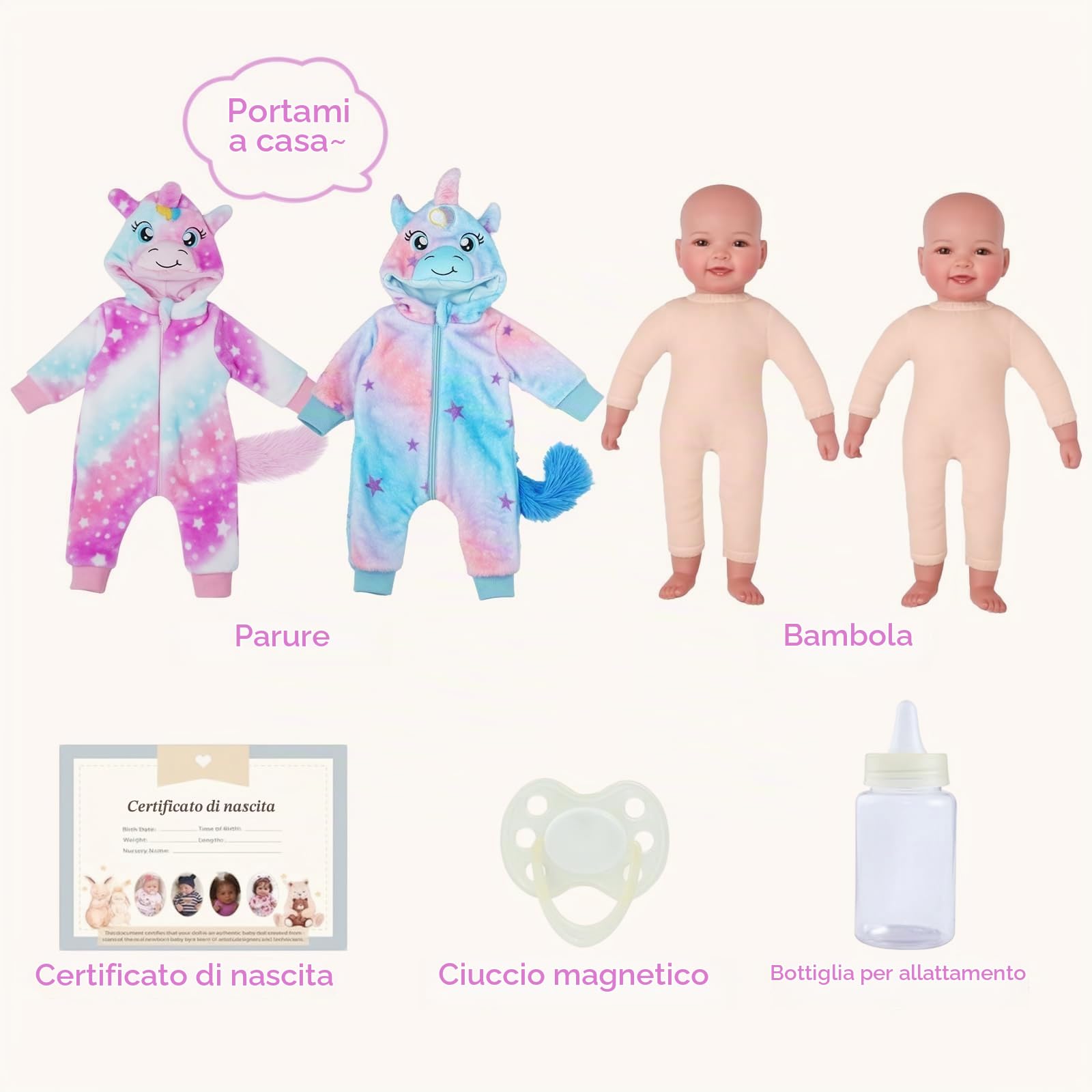 BABESIDE Bambole Gemelle - 43 cm Reborn Bambola Maschio e Femmina Neonati con Tessuto Morbido - Bambole Realistiche Include Vestiti e 8 Accessori - Adatte a Bambini dai 3 Anni in su
