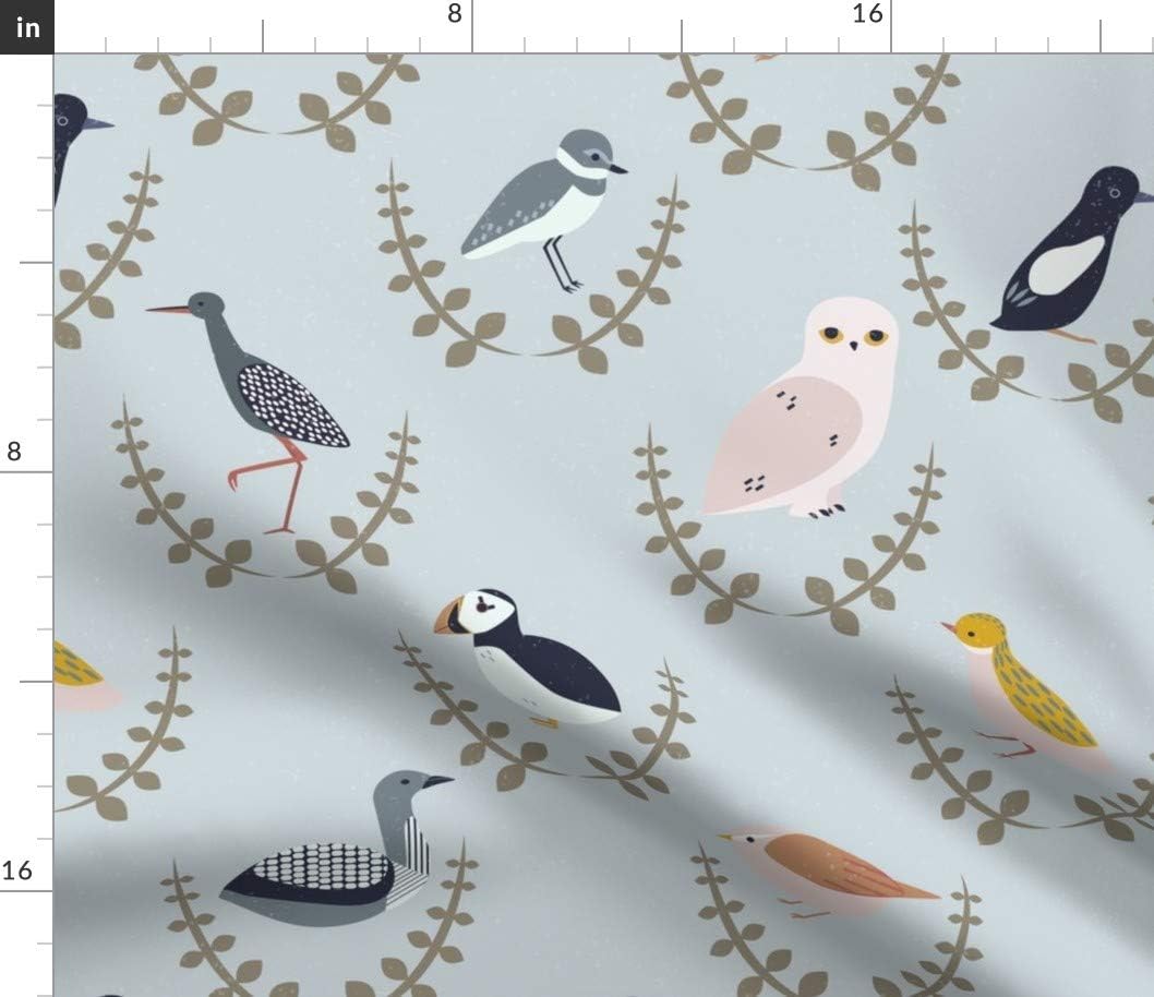 Spoonflower Fabric - Scandinavian Birds Scandi Gender Neutral Whimsical Arctic Puffin Owl Printed on Petal Signature Cotton Fabric by The Yard - Sewing Quilting Apparel Crafts Decor