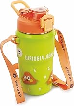 Nayasa Duo-Sip 450ml Kids Water Bottle | Dual Drinking Options | BPA-Free & Food Safe | Wriggly Jiggly Print | With Strap, Carry Handle & Neck Band | Insulated Bottle for School - Green