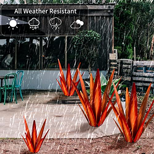Image of KODIBO 24 inch Metal Agave Plant Outdoor Decor, Large Garden Sculpture, Red | Wateproof, Rustproof, Hand-Painted Metal Plant, Tequila Rustic Sculpture, Desert Steel Yard Art, Yard Decorations Outdoor