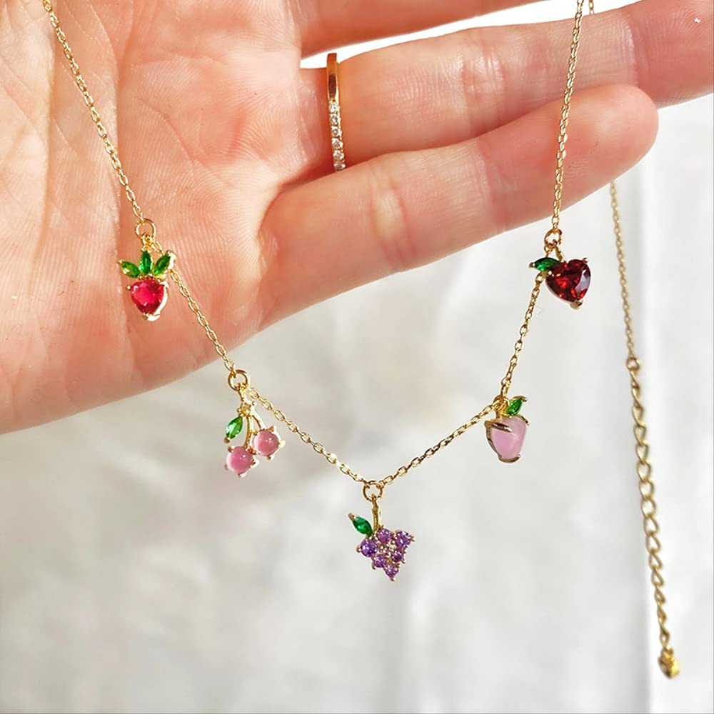 para Mujer, Collar de Frutas Coloridas, Cadenas, joyería Fina, Gargantilla para Mujer, Hecho en China