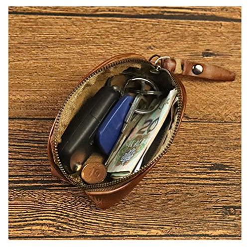 XXHong Leather Mini Purse Brown Coin Purse Card Bag Key Bag Leather Zipper Bag Leather Personality Coin Purse for Man and Women3