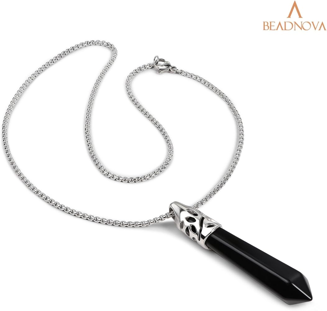 BEADNOVA Healing Crystal Necklace for Women & Men - Black Onyx
