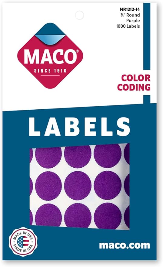 MACO Purple Round Color Coding Labels, 3/4 Inches in Diameter, 1000 Per Box (MR1212-14)