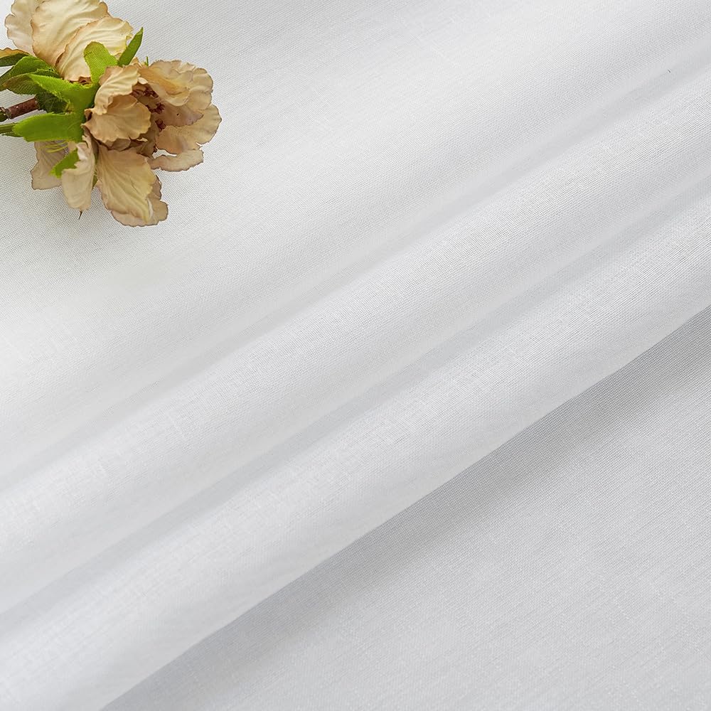 EMEMA Lot de 1 rideau en voile transparent avec galon fronceur, en voile polyester transparent, pour salon, chambre à coucher, 300 x 245 cm (l x H), blanc
