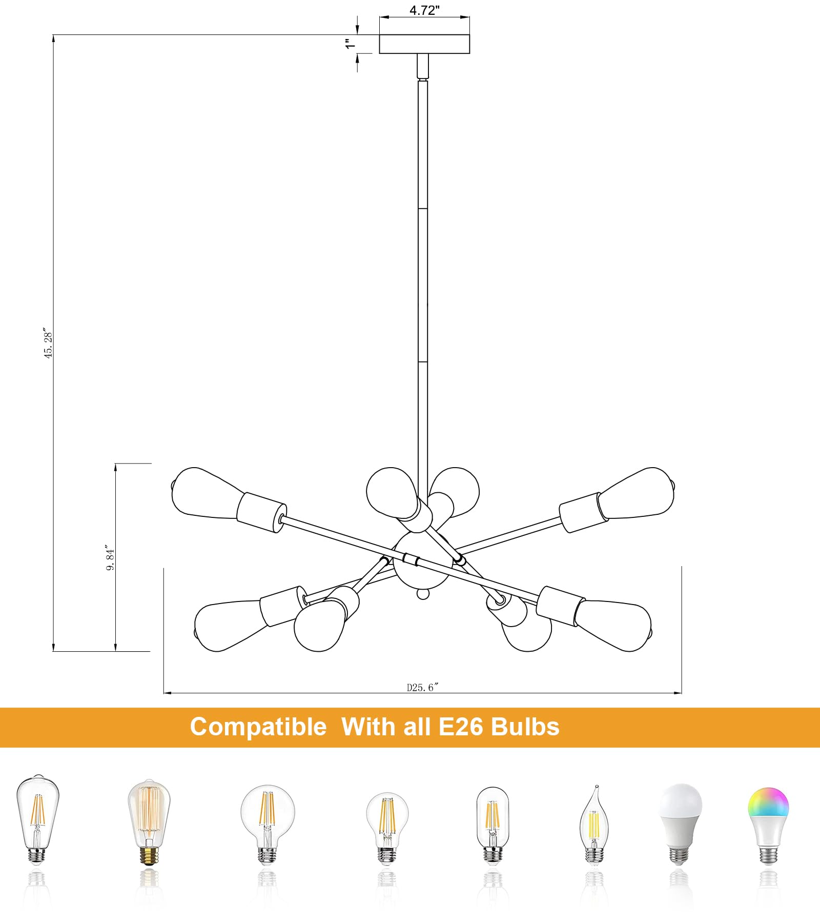 Snapklik.com : 8 Lights Dining Room Light Fixtures Modern Sputnik ...