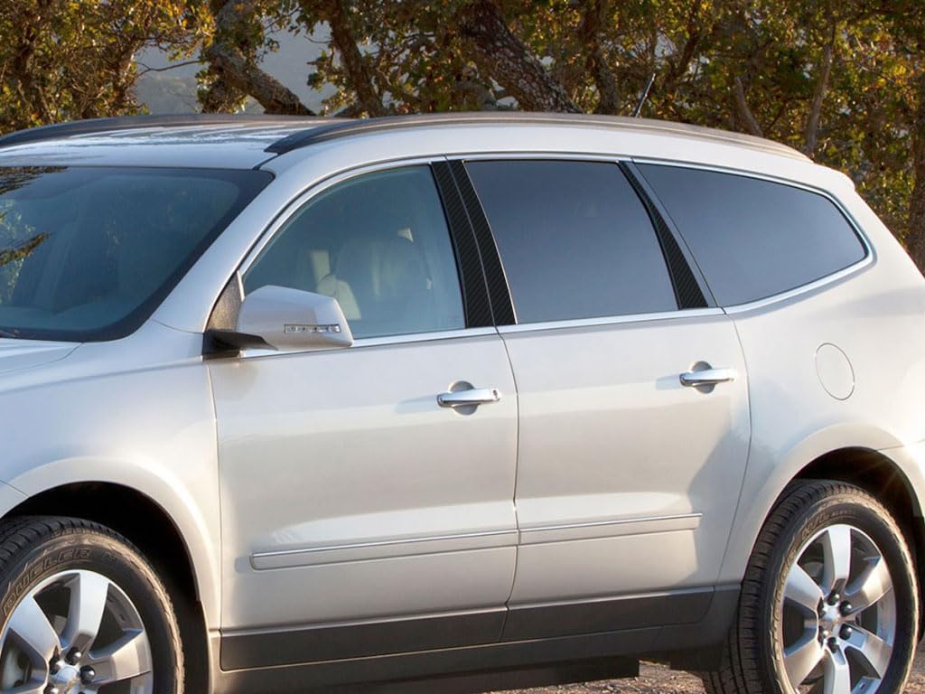 Rvinyl Pillar Post Window Trim Compatible with Chevrolet Traverse 2009-2017 - Carbon Fiber 3D (Black)