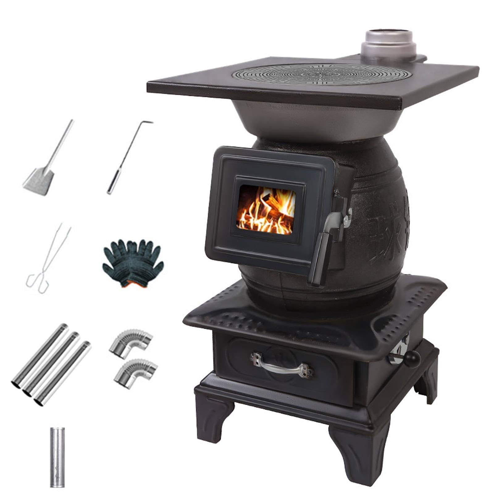 Poêles a Bois D'intérieur, 6KW Poele a Bois en Fonte, Sans Fumée