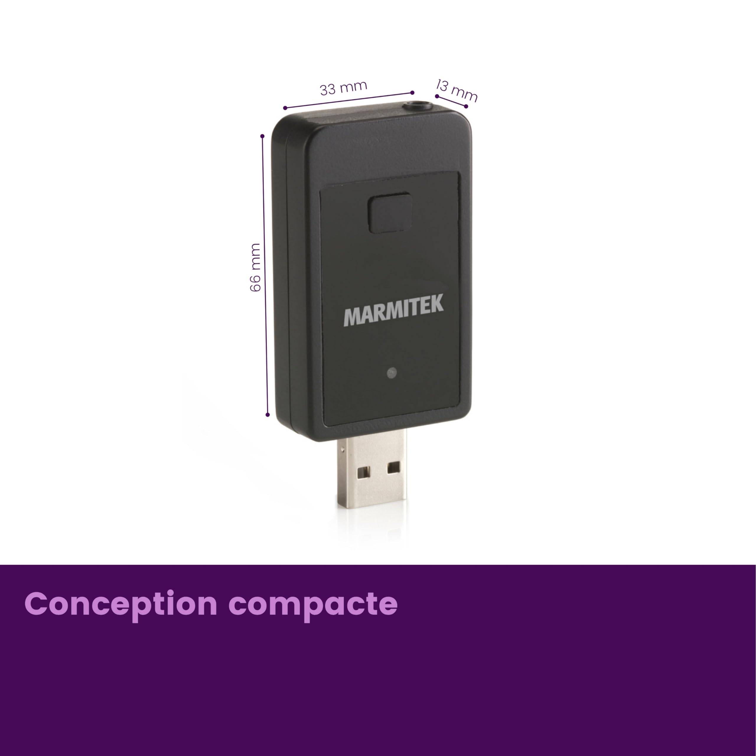 Marmitek Boomboom 50 TV Bluetooth Audio Transmitter | Émetteur audio Bluetooth jack 3,5 mm pour son TV sans fil, Plug & Play, alimentation USB, AAC, aptX, A2DP et 30 m