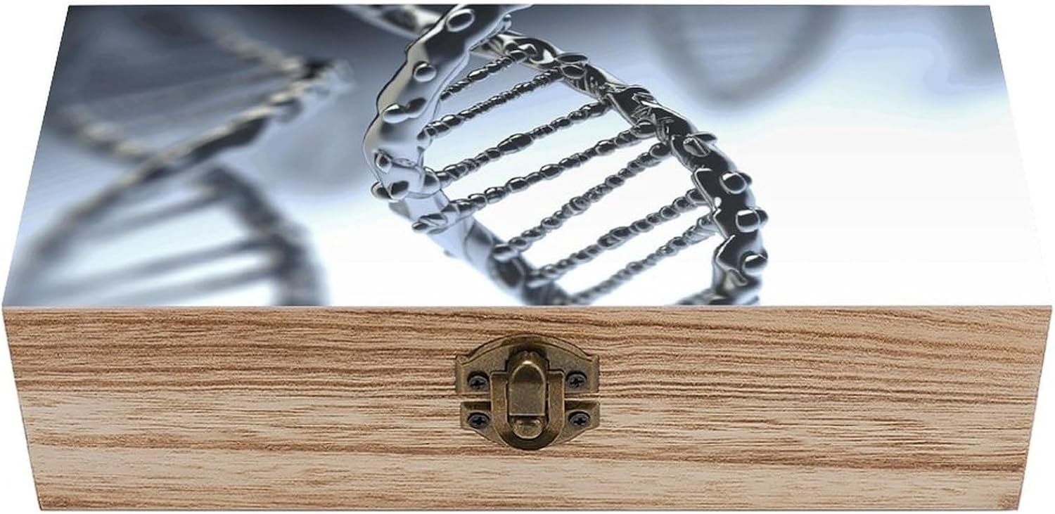 DNA Chain Photo Wooden Keepsake Box Decorative Wood Storage Organizer with Hinged Lid Large Handmade Boxes Wedding Memory Treasure Box for Jewelry Photos Stamps Crafts