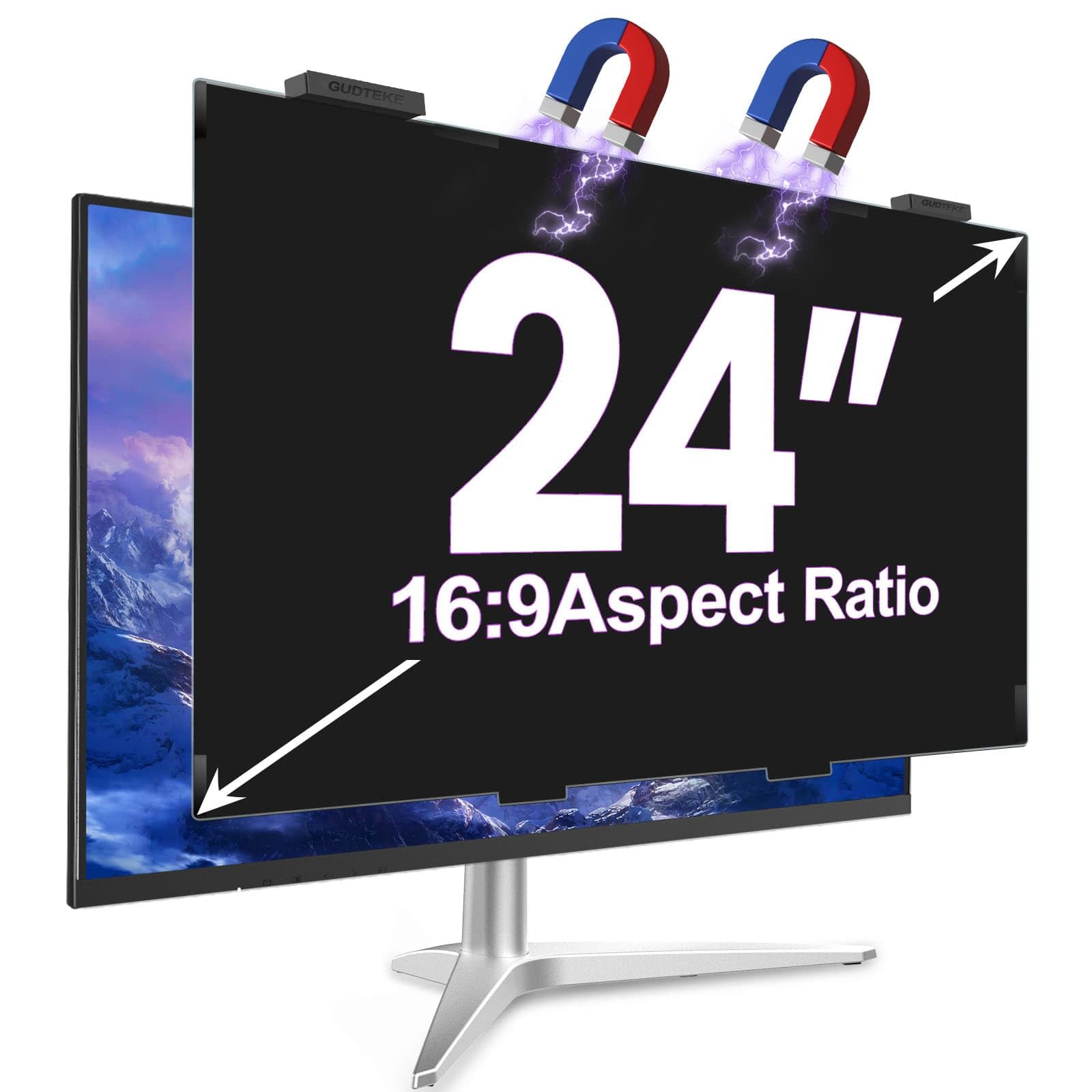 Magnetic 24 Inch Privacy Screen for Computer Monitor 16:9 Aspect Ratio, Hanging Removable Anti-Blue/Glare Protector Film, Anti Spy Desktop Security Private Filter 24in