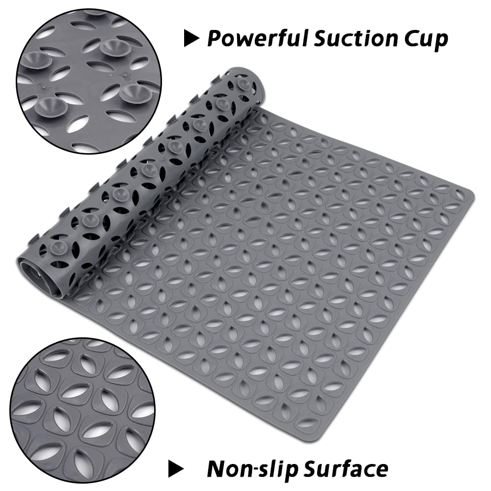HMIEPRS Non Slip Bathtub Mat, Long Shower Mat with Strong Suction Cups and Drain Holes, 16 x 28 Inch Soft Floor Mat Machine Washable for Bathroom Tub (Dark Grey)