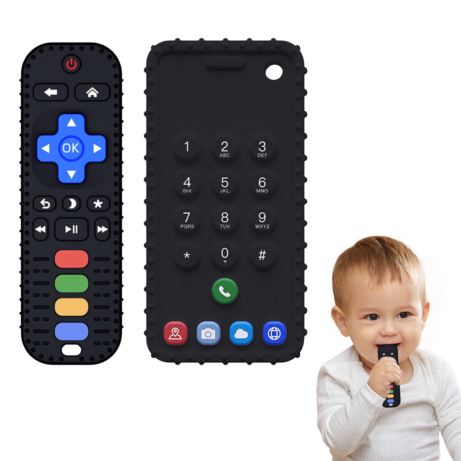 XQMMGO Baby Teething Toy, Remote Control Teether, Silicone, 3-12 Months, Black