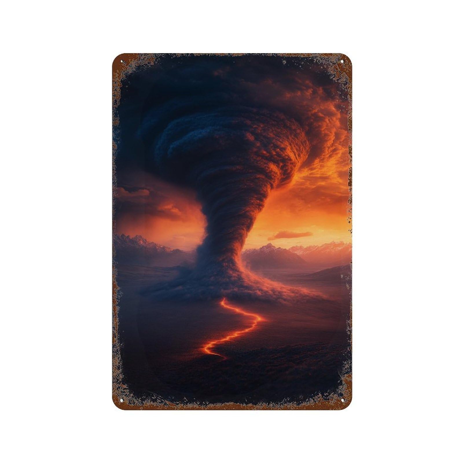 Tornado in Mountains 11.8"x7.9" Vintage Rust Metal Sign, Novelty Wall Decor for Living Room, Hallway And Home Decor