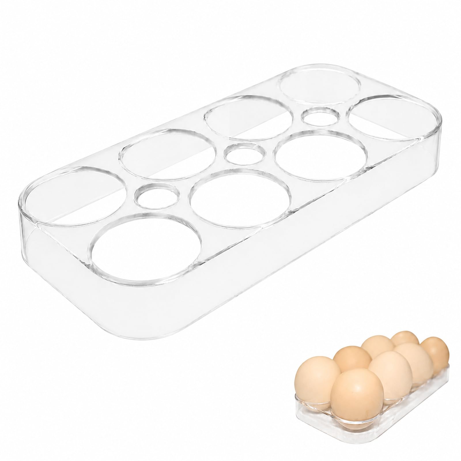 PureSphere 8 Grid Clear Egg Holder for Fridge, Food Grade PP Plastic Egg Tray, Stackable Egg Storage Container for Kitchen Countertop & Restaurant, Holds 8 Standard Eggs