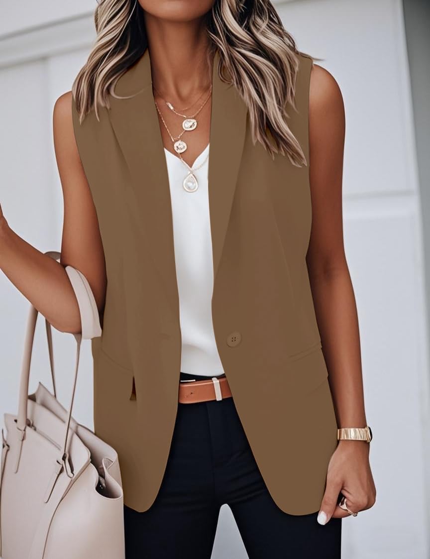 IDEALSANXUN Womens Vest Fashion Dressy Notch Lapel Sleeveless Blazer Suit Jackets Office Work Clothes