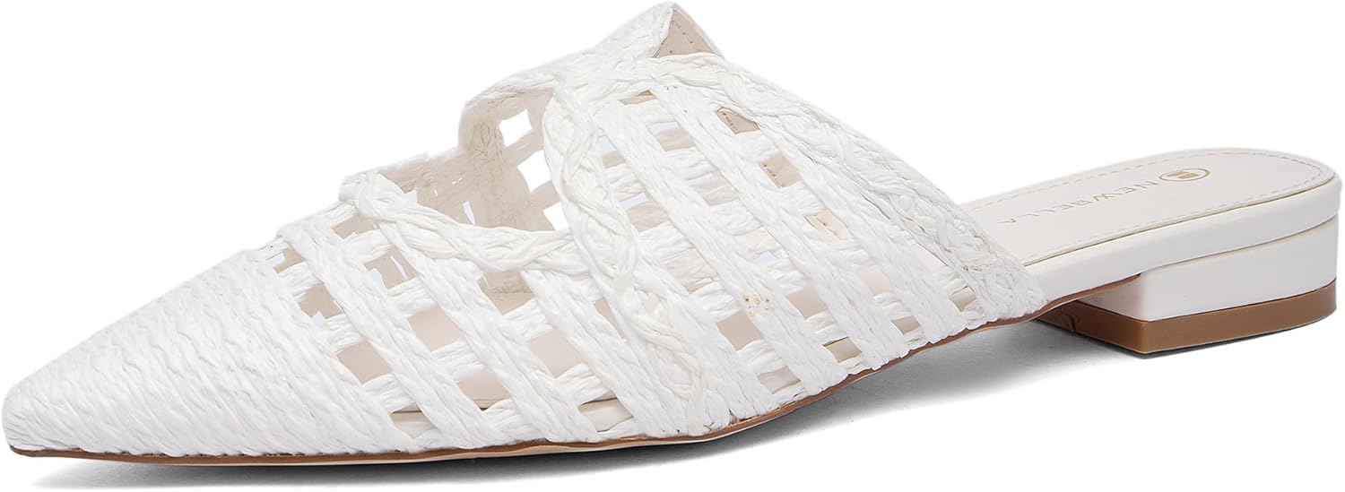 NEWBELLA Women's Low Heel Mules - Pointed Toe Slip On Commuter Shoes, Comfortable Casual Sandals for Work & Everyday Wear