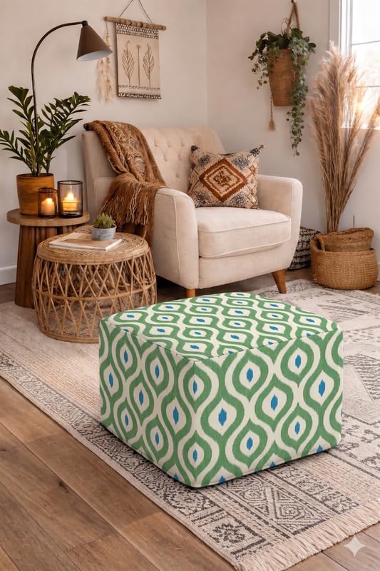 Pouffe Cover for 18x39x18 Inch Top Ocean Leaf Full Coverage, Boho Bohemian Scandinavian Slipcover, Square Footstool Floor Cushion Pouf Cover, Machine Washable, THROWPILLOW-image-10