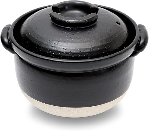 DONABE - Olla de arcilla para arrocera, estilo japonés, hecha en Japón, para 2 a 3 tazas con tapas dobles, apta para microondas