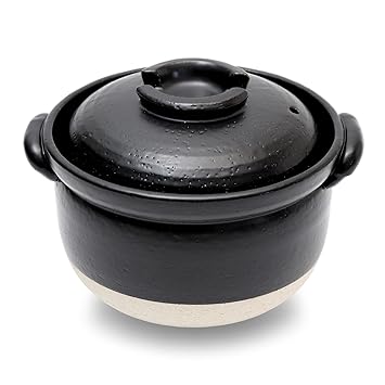 DONABE Clay Rice Cooker Pot Japanese Style made in Japan for 2 to 3 cups with Double Lids, Microwave Safe