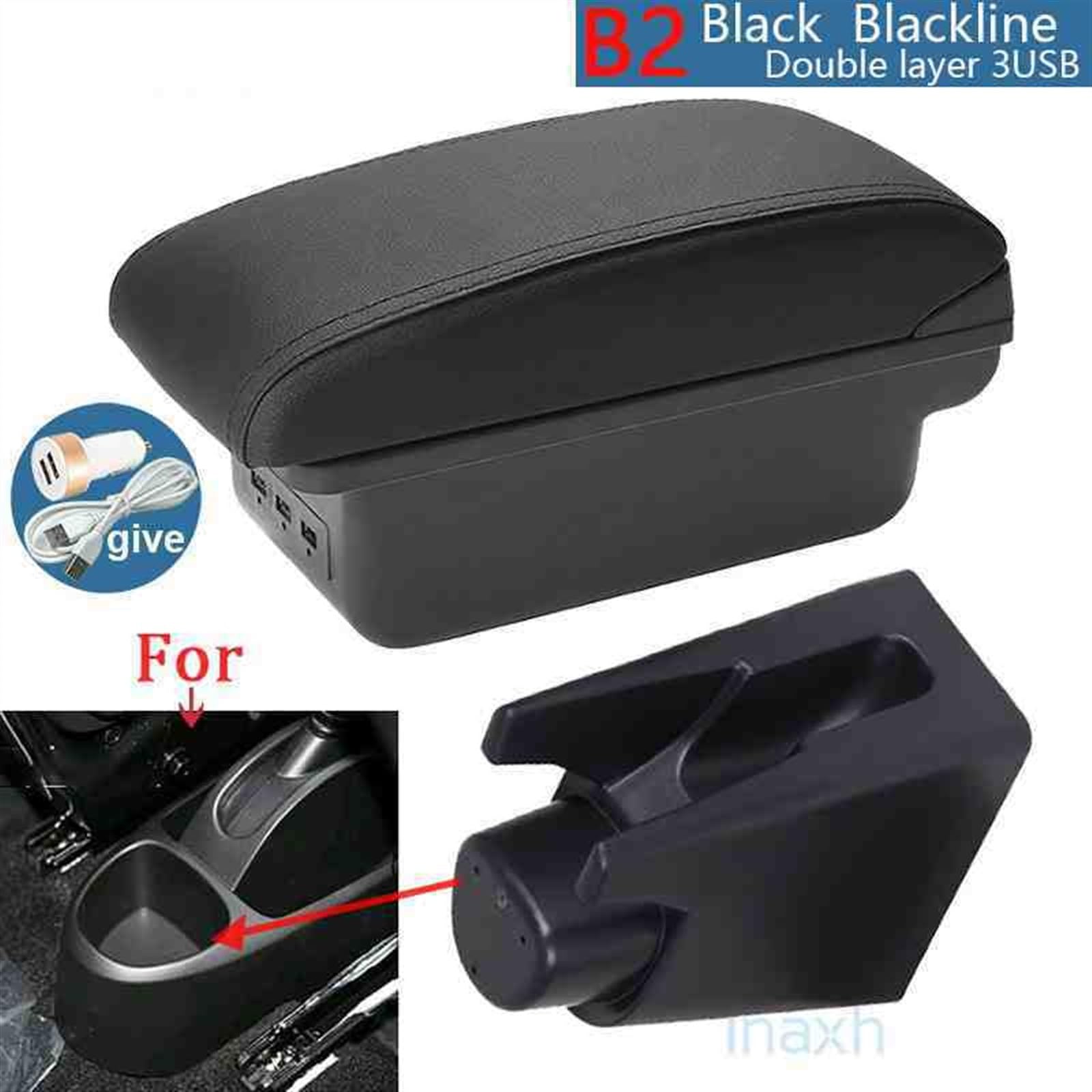 Pasuje do podłokietnika Peugeot 107 dla Citroen C1 dla Toyota Etios Aygo BJ podłokietnik ze schowkiem akcesoria samochodowe pudełko sklepowe części wewnętrzne szczegóły USB (Material : B2 Black