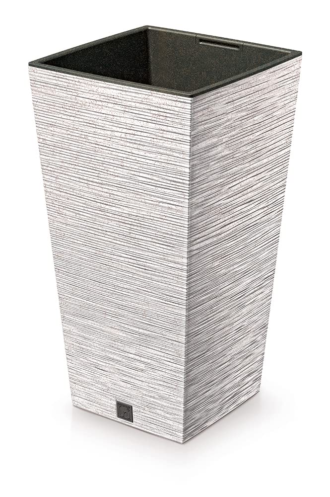 Urbnliving White 265Mm Square Wood Grain Look Planter Tall Flower Plant Pot Indoor Outdoor Garden Decor (White)