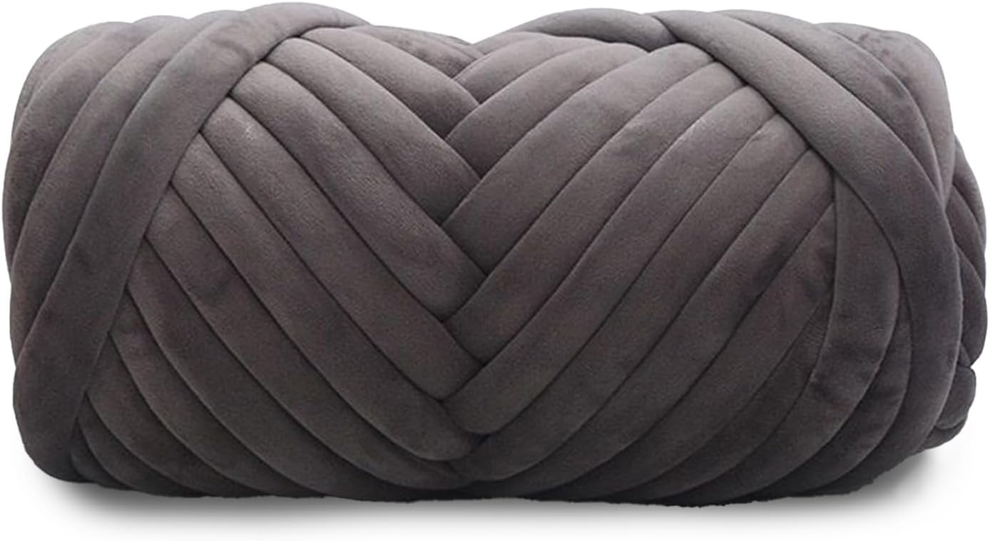 Velvet Chunky Yarn Bulky Giant Arm Knitting Yar n, Super Soft Jumbo Tube Weight Y arn, Fluffy DIY Crochet Hand Making Washable Yar n for Blanket, Pet Bed, Rugs Pillow (2.2lb-Dark Gray)