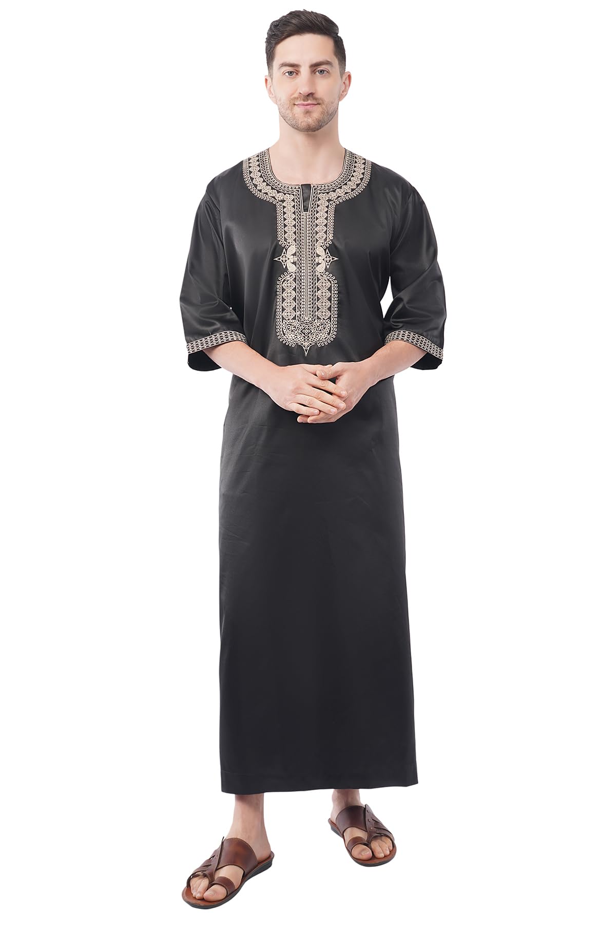 malik's kurta king Moroccan Thobe for Men Taiwan Polyester Fabric Islamic Jubba Multi Colour (IN, Alpha, 3XL, Black)-picture-15