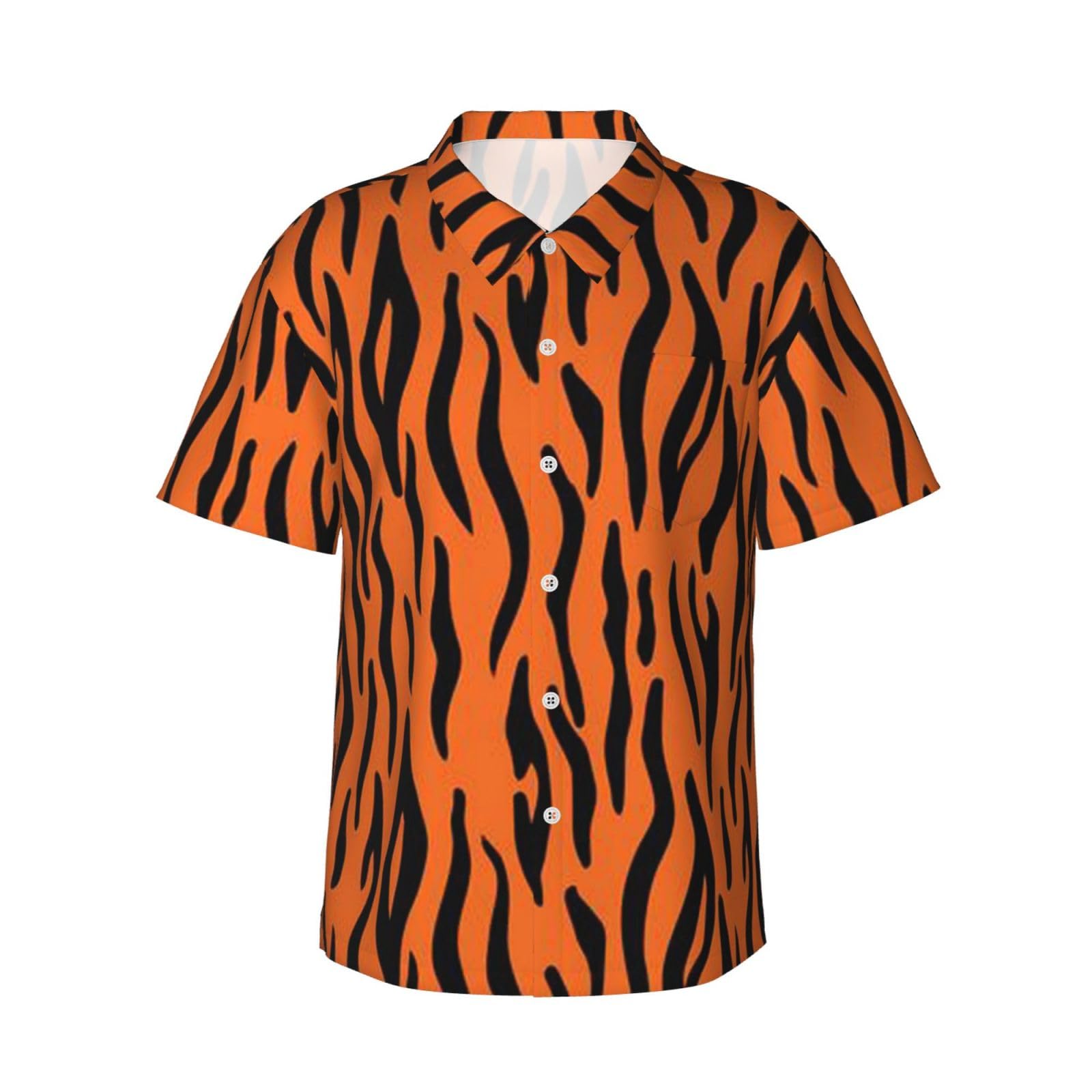 HUBGFEQ Tiger Stripes Orange Pattern Men's Hawaiian Shirt Short Sleeve Beach Casual Summer Shirt, Tiger Stripes Orange Pattern, XL