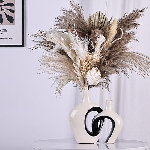 Miniatura 7 de Juego de 2 jarrones de cerámica en blanco y negro, decoración de granja, decoración de chimenea, decoración de repisa y estante, decoración del