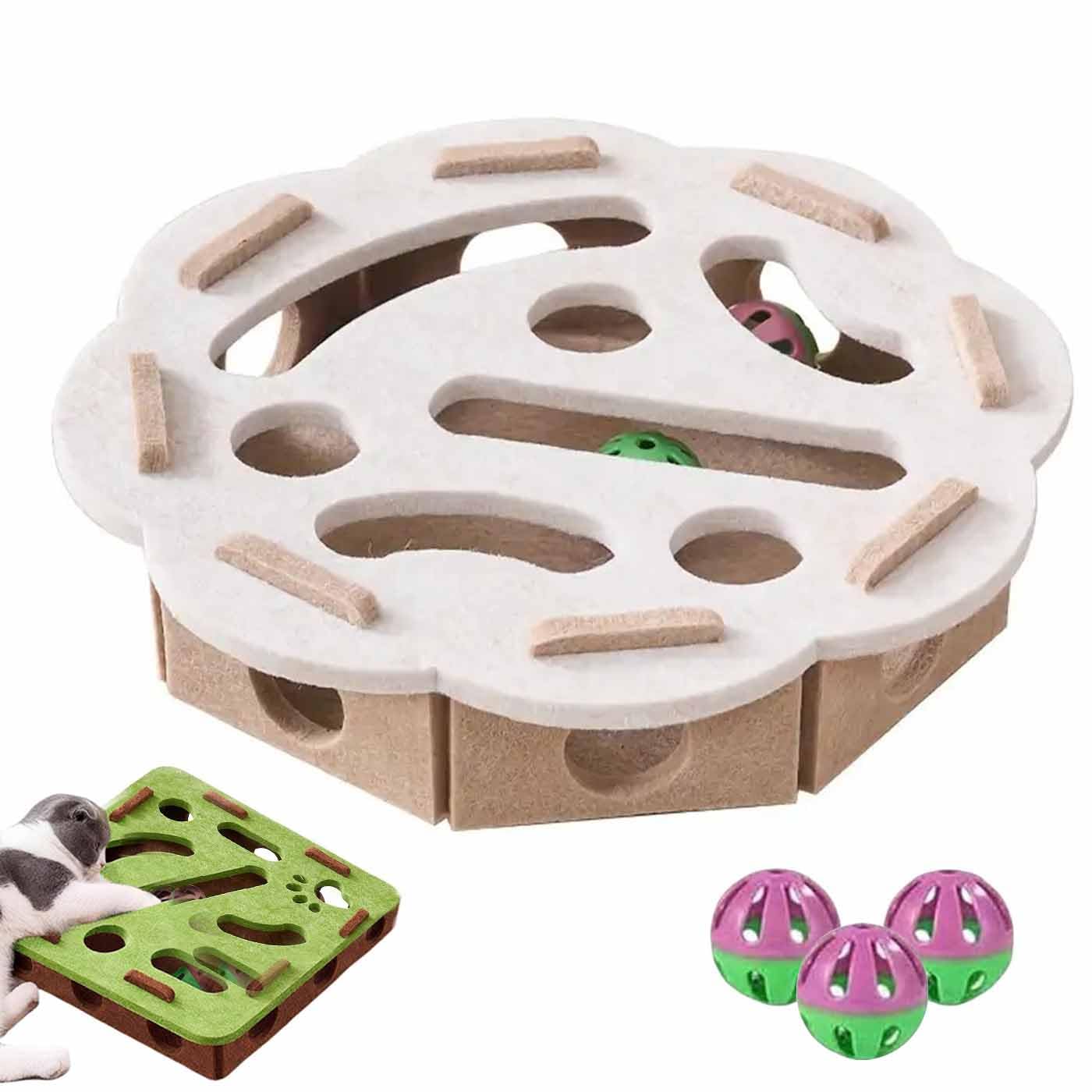 Cat Scratch Puzzle Enrichment Box,Interactive Cat Puzzle Toy,Felt Maze Game Box for Indoor,Mental Stimulation Boxs with 3 Balls,Kitten Scratching Training Enrichment Exercise Hunting Play(F)