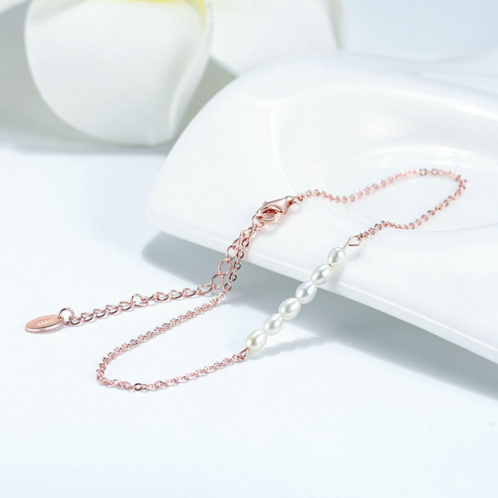 18 Karat Rose Gold Fußkette, Fußschmuck Damen Weißgold 750 Perle Armbänder für Damen