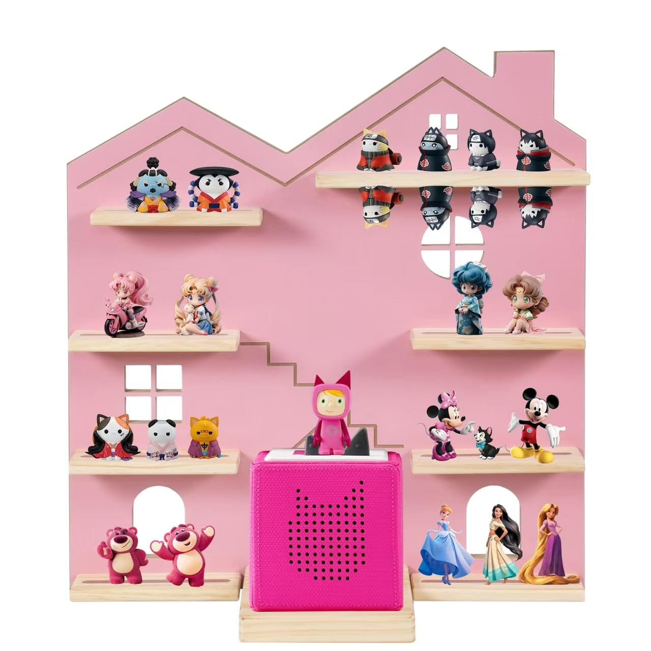 YUXSM Large Tonie Shelf House for Toniebox,Magnetic Wooden Floating Shelves Compatible with Tonie Accessories, Characters & Figures, Display Collection?Pink L?